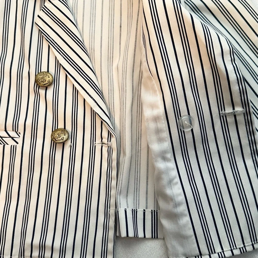 Vintage Double Breasted Striped Blazer Jacket Boy 2T Maritime Nautical Crest